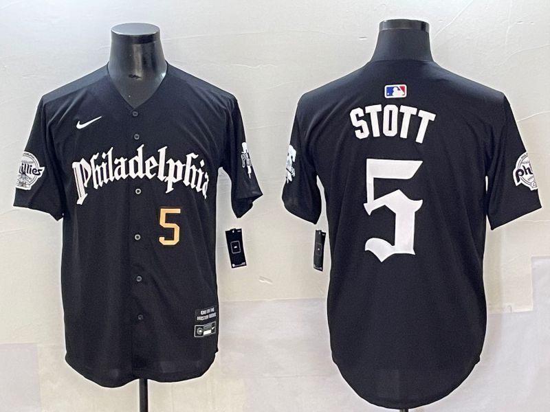 Men 2025 Philadelphia Phillies #5 Stott Black Seventh generation Joint Name Nike MLB Jersey style 3